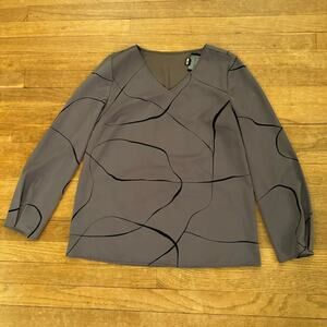 August Eight gray black dressy long sleeve shirt top size medium M b5